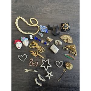 Vintage Brooch Lot Rhinestone Enamel Art Deco Figural Mixed Estate 20+ Pcs